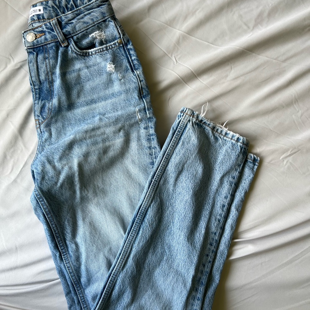 Zara Blue Straight Leg Jeans High-Rise Classic Fit